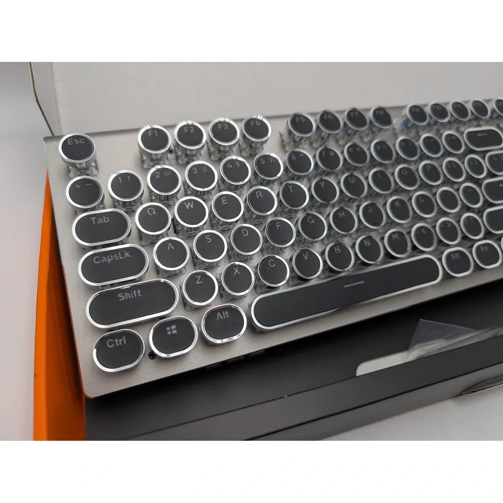 Royal Kludge RK X108 Mechanical Keyboard Silver Black Typewriter Retro Wired USB